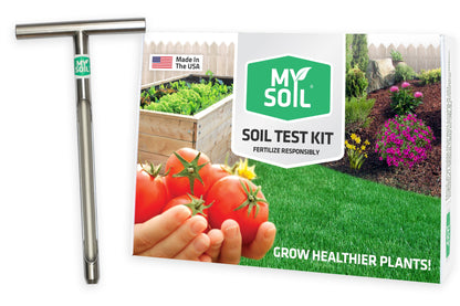 MySoil Test Kit box with stainless steel soil probe.